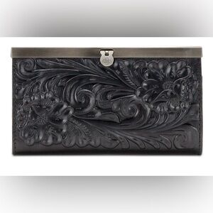 BNWT Patricia NashTooled Black Floral-Embossed Leather Wallet.